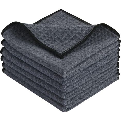Torchons Absorbant Chiffon Microfibre Lavette Gris 30cm x 30cm 6 Pack (1/4)