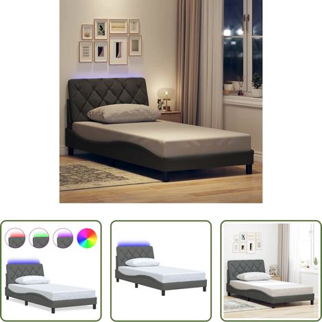 LED-Leuchten - Bettgestell mit LED ohne Matratze Dunkelgrau 100x200 cm Stoff (1/5)