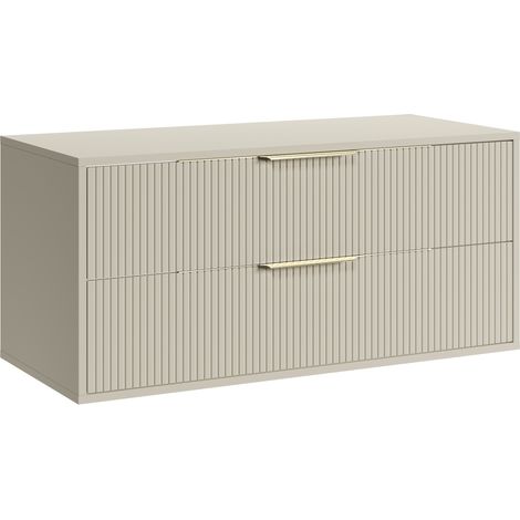 Badplaats Mobile Sottolavabo Rimini 100 cm – Cashmere – Mobile Bagno Sospeso con 2 Cassetti e Maniglie Dorate (1/5)
