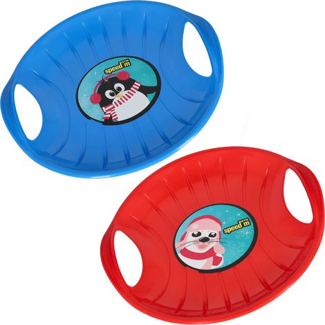 KOTARBAU® 2 pièces Luge - PVC - 60 cm - Luge Enfant - Bleu & Rouge - Sled - Poignées Ergonomiques -  et Adulte - Traineau à Neige - Résistant - Facile à Transporter (1/5)