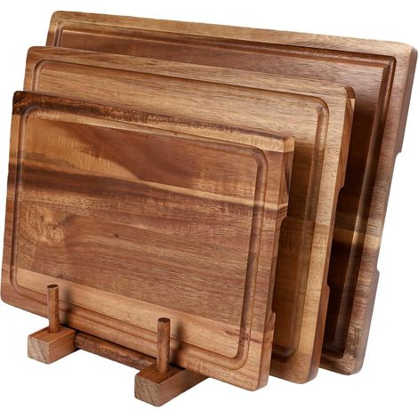 Lot de 3 Planches à Découper à Charcuterie en Bois Massif, Ensemble de Planches à Découper avec Support en Bois pour la Cuisine à Domicile, 3 Tailles de 11 à 15 Pouces (1/5)