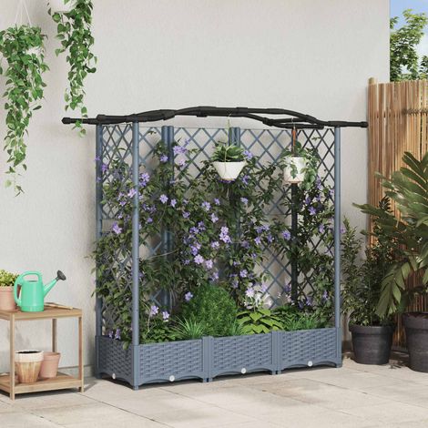 Cama elevada con trellis y techo Gris Claro 163 x 40 x 126 cm