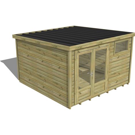 ABRI DE JARDIN bois traité 27mm, Essentiel, 3,4x3,4m, 12m2, Plancher (1/3)
