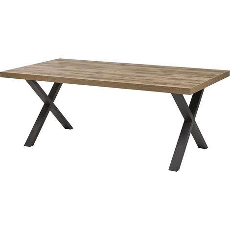 Table 170cm aspect chêne naturel piètement X métal poudré noir - URBAL (1/5)