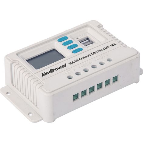 Alcapower Regolatore di Carica PWM 10A 12V/24V con Riconoscimento Automatico, Doppia Uscita USB e Protezione Termica per Impianti Fotovoltaici