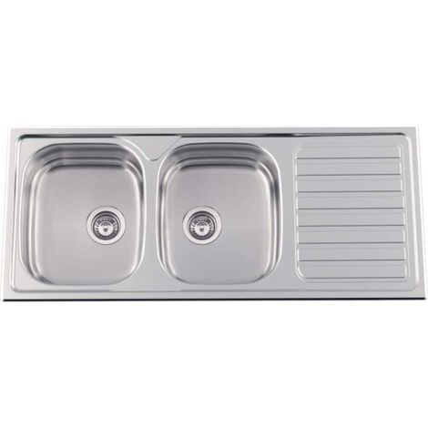 Evier 2 bacs et 1 égouttoir okioline - Nombre d\'égouttoirs : 1 - Nombre de bacs : 2 - Largeur : 1160 mm - Profondeur : 500 mm - Profondeur cuve : 150 mm - RODI (1/2)