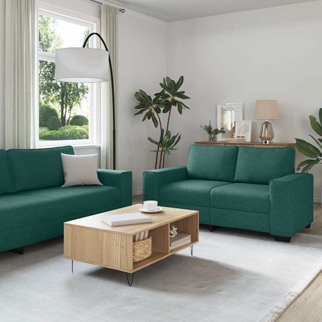 vidaXL Juego de sofá de 2 piezas con cojines, tela verde oscuro (1/5)
