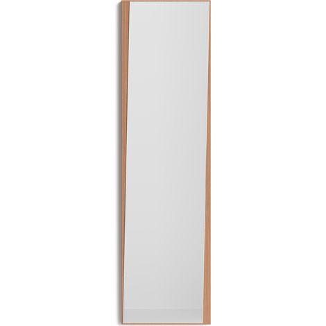 HERDASA Espejo de pared asimétrico 167x46, collección Looker, en MDF chapado en haya, y lacado. Nogal claro