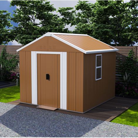 Casetta da giardino in metallo 196 x 110 x 194 cm, con finestre e porta serrabile marrone DESVIAE (1/5)