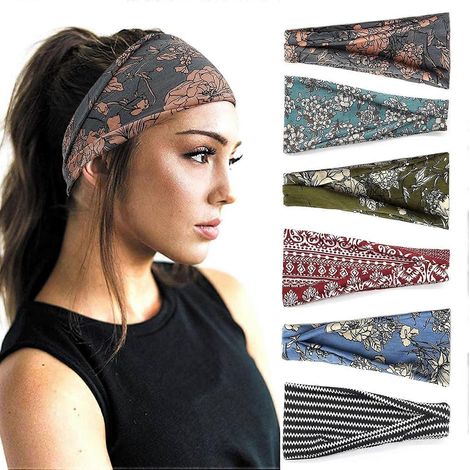 Bandeaux larges style bohème pour femmes - Lot de 6 accessoires de mode pour cheveux, parfaits pour le yoga, le sport et le quotidien (1/5)