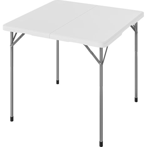 Quadratischer Klapptisch für Camping, Metall und HDPE, 86 x 86 x 74 cm, Weiß