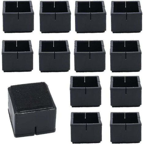 Protectores cuadrados para patas de sillas (12 piezas, 42-48 mm), de PVC, con almohadillas de fieltro - Negros. Protectores cuadrados para patas de sillas, mesas y sofás - Crezuo