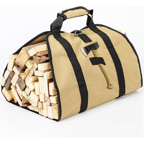 Sac de Transport pour Bois de Chauffage, Sac pour Bois de Cheminée, Toile Sac à Bûche, Sac Transport Résistant à Eau, Accessoires de Cheminée Pliables, Idéal pour Poêles, Camping, Plage (Kaki)