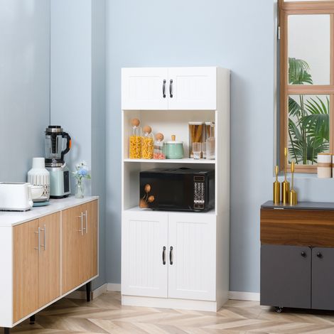 Mueble de cocina, aparador de cocina, estilo rústico, 2 armarios, 2 estantes, 70 cm x 40 cm x 170 cm, blanco + negro