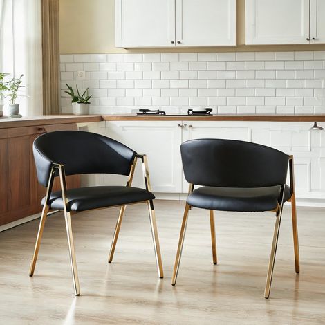 Fauteuils de salle à manger en PU noir et métal doré lot de 2 (1/5)