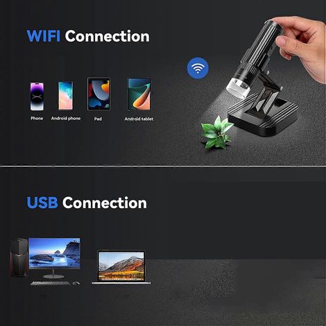Kabelloses digitales Mikroskop, 50- bis 1000-fache Vergrößerung, WLAN, USB, tragbar, Mini-Mikroskop mit Kamera und Münzlupe (1/5)