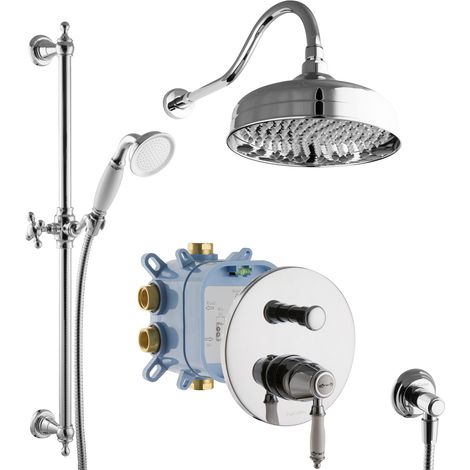 Ensemble de douche rétro encastré PaulGurkes avec robinet à 2 voies et douchette