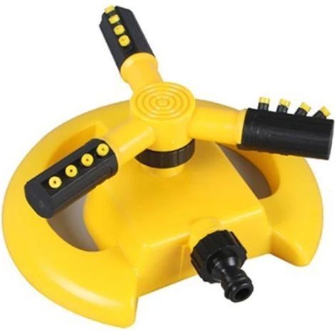 Arroseur rotatif 360° de jardin sprinkler automatique triple buse irrigation pelouse avec base ronde arrosage extérieur 1 pièce Jaune (1/3)