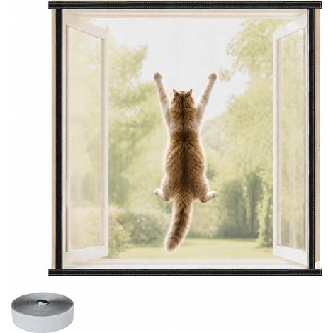 Moustiquaire Fenêtre Chat Sans Percer 130 150CM Auto-adhésive Anti-Fugue (1/5)