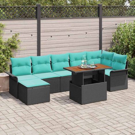 Salon de jardin modulable 8 pièces avec rangement en poly rotin noir 297,5 x 132,5 x 69 cm - PANGIVO (1/5)