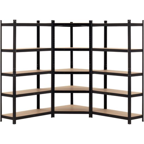 2er-Pack modulare Regalsysteme und 1 Eckregal mit 5 Regalböden, Schwarz, 2625 kg, 136 x 40 x 180 cm, 7house