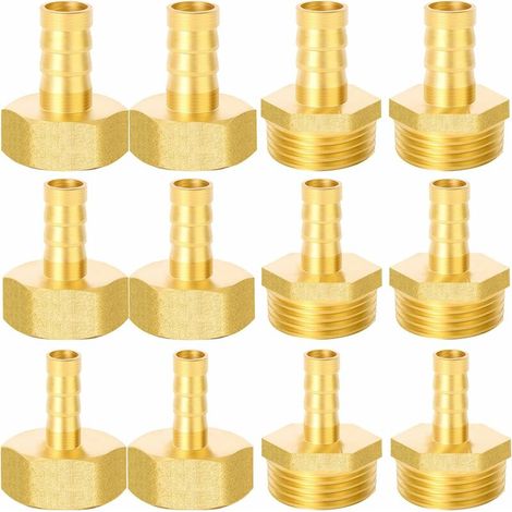 Lot de 12 raccords de tuyau 1/2", 8 mm, 10 mm, 12 mm, filetage extérieur et filetage intérieur pour tuyau à air, tuyau à gaz, tuyau d'eau