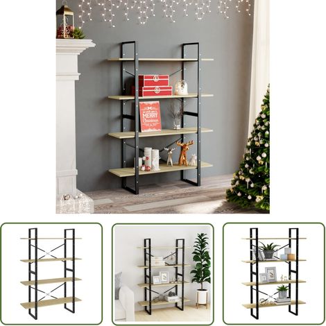 Etagère 4 niveaux Kinola 100cm - Bois et métal noir-Chêne clair (1/5)