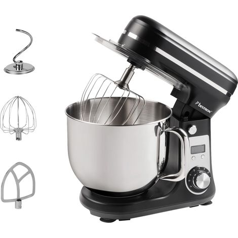 Bestron Robot da cucina Super Silent (65db) 4-1 robot da cucina con motore DC, ciotola da 6 litri, con gancio per impastare, frusta e mazza per impasto, 6 livelli di velocità + funzione impulsi, (1/5)