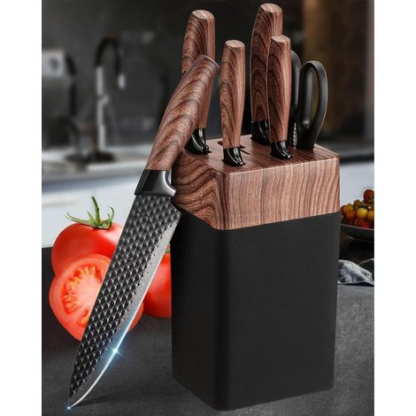 Ensemble de 7 couteaux de cuisine en acier inoxydable avec bloc, manches ergonomiques, noir (1/5)