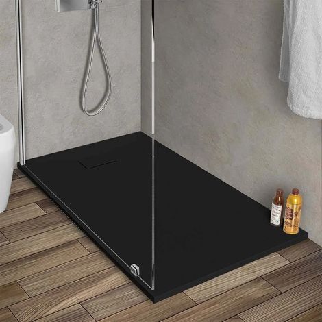 Piatto doccia 80x120 in resina nero effetto pietra riducibile Agorà (1/5)