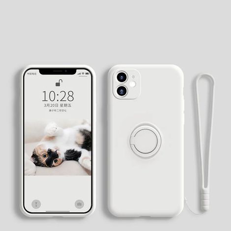 Coque de téléphone en silicone liquide souple (iPhone 13 Mini blanc) avec support, anneau et dragonne (1/5)