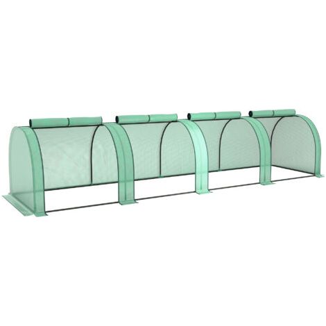 royaluxe -Mini serre de jardin serre à tomates 4 x 1 x 0,80 m acier PE anti-UV 4 portes avec zip enroulables vert (1/5)