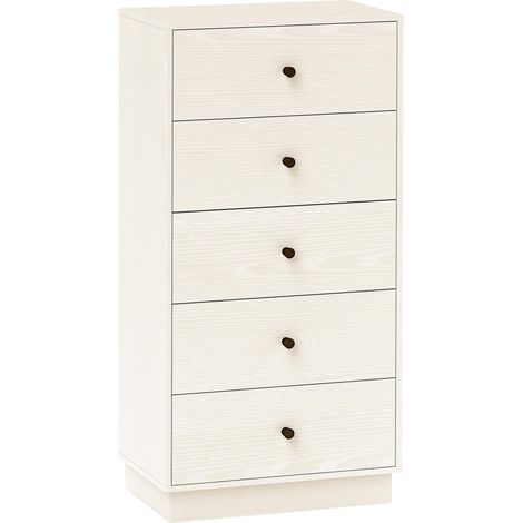 Commode 5 tiroirs, meuble de rangement haut et étroit, style moderne pour chambre à coucher, salon - 47x29x95cm, crème