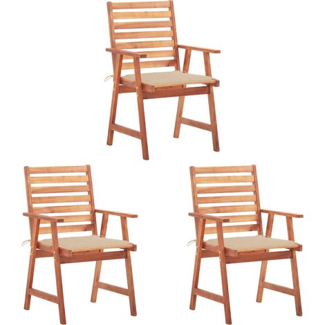 Lot de 3 Chaises de salle à manger de jardin - Chaises à dîner de jardin avec coussins Acacia massif BV835017 - BonneVie (1/5)
