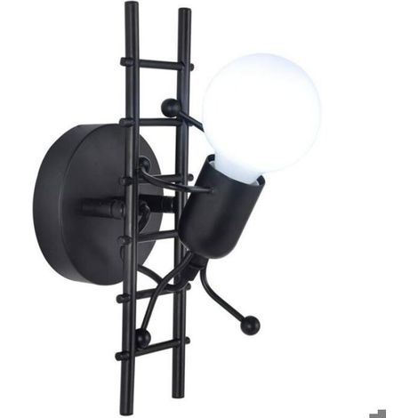 Applique Murale E27, Humanoïde Créatif Applique Murale Interieur Lampe Murale Moderne Lampe de Mur Art Déco Max 60W Cuisine, Noir (1/5)