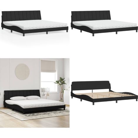 Bett mit Matratze "Hanko" Schwarz 200x200 cm Samt - Matratze - Samtbett (1/5)