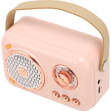 Enceinte Bluetooth Rétro Portable avec Micro Karaoké pour Enfants et Adultes - Rose