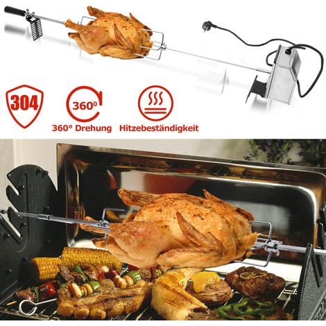 Hengda Spiedo BBQ 117cm 230V in acciaio raffinato 2 forchette incluse Grill Girarrosto Barbecue (1/5)