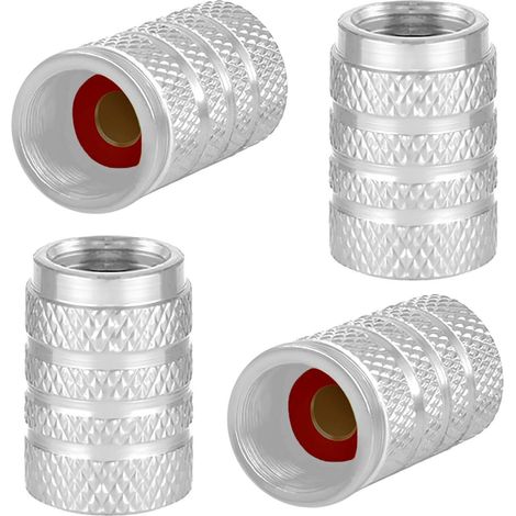 4x Aluminium Reifenventilkappen mit Dichtung, silber, universell für Auto, LKW, Motorrad (1/5)
