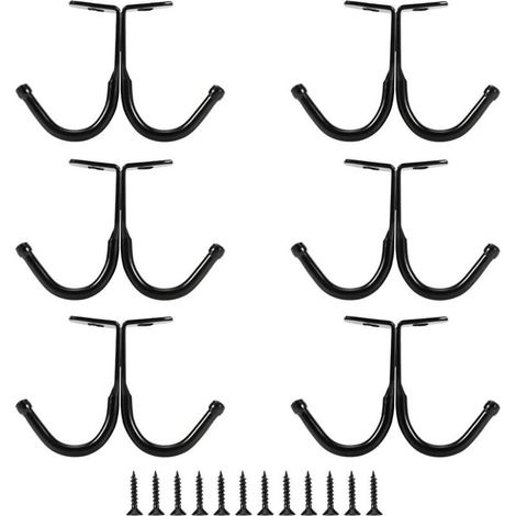 Lot de 6 crochets et branches doubles - Crochets pour manteaux sous étagère, porte-serviettes de salle de bain (noir) (1/5)