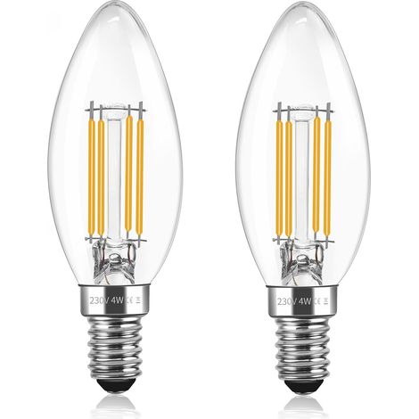 Lot de 2 Ampoule LED Filament C35 E14 4W, Ampoule Vintage E14 Equivalent à Lampe Halogène 40W, 400LM Blanc Chaud 2700K, AC 230V, Forme Bougie, Transparent Verre, Non Dimmable (1/5)