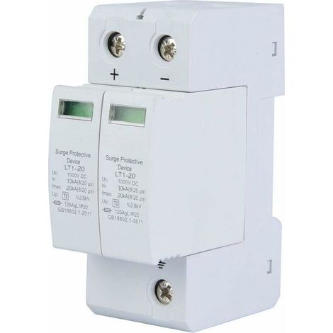 Dispositif de Protection contre les Surtensions, 2P DC1000V Parafoudre Photovoltaïque sur Rail de Guidage 36mm Coque Ignifuge PC (2P 20KA)--