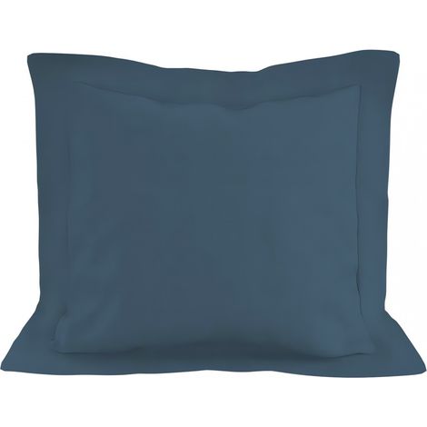 Taie d'oreiller en coton 57 fils 63x63 cm UNI bleu canard, par Soleil d'ocre