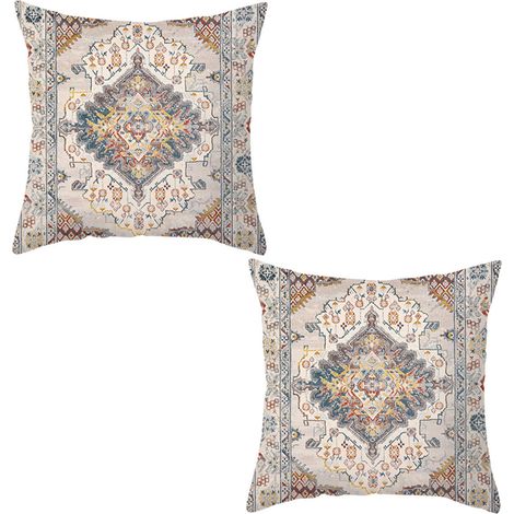 Coussin D'extérieur Boho - 40x40 Cm - Résistant Aux Intempéries Et Uv - Design Vintage Beige - Lot De 2 (1/5)