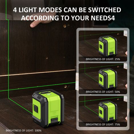 Livello laser verde 2D ricaricabile, laser a croce orizzontale e verticale verde, linea laser autolivellante, distanza di lavoro 30 m, laser per cantieri edili (1/4)