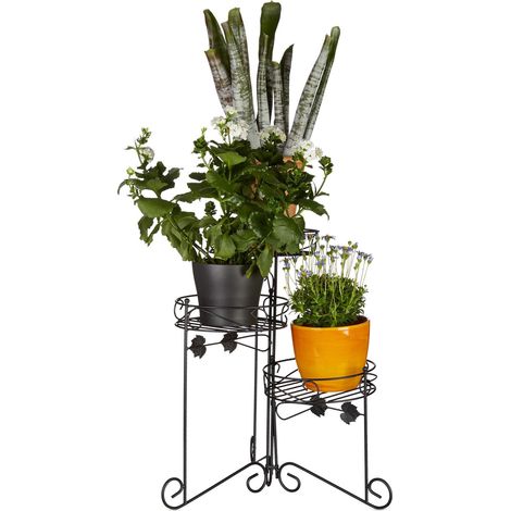 Relaxdays Scaffale Porta Piante, in Metallo Verniciato a Polvere, 3 Ripiani, Fiori, Decorativo, H: 50 cm, Fioriera, nero (1/5)