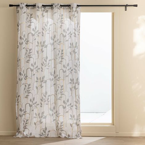 Rideau à œillets 140 x 240 cm – Polycoton imprimé métallisé – Modèle Roseris (1/4)