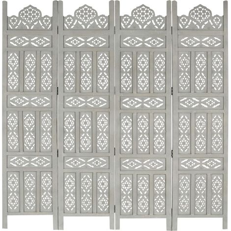Paravent de Chambre  Closion de séparation 4 panneaux Gris 160x165 cm Bois manguier -BC62505 (1/5)