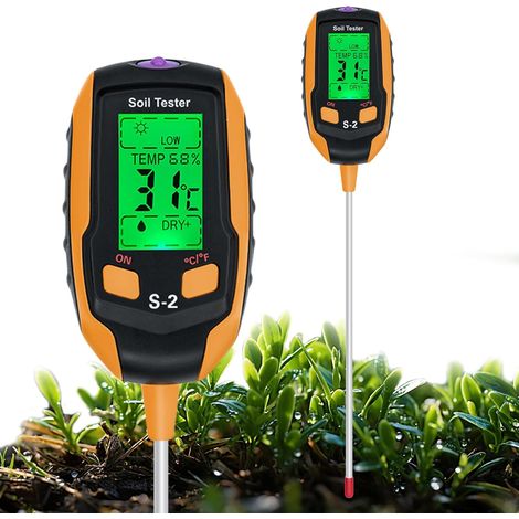 Testeur de Sol 5 en 1, Testeur avec Humidité du Sol/pH/Température/Humidité de l'environnement/Luminosité du Soleil avec Affichage LCD Rétroéclairé pour Jardinage, Agriculture et Plante d'Extérieur (1/5)