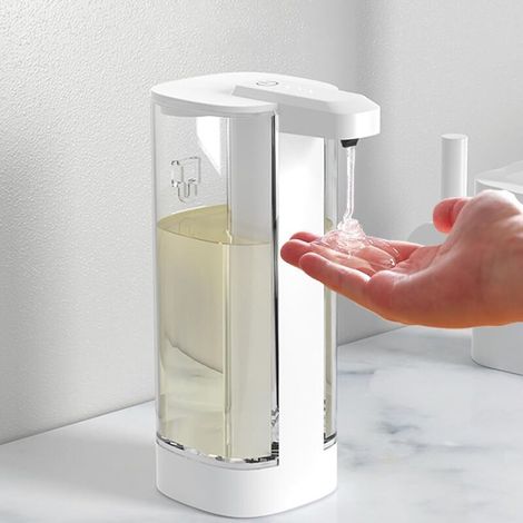 Distributeur automatique de savon liquide, distributeur de savon mural ou de comptoir de 500 ml avec 4 vitesses réglables, rechargeable, capteur de mouvement infrarouge, coffre-fort pour salle (1/5)